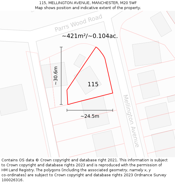 115, MELLINGTON AVENUE, MANCHESTER, M20 5WF: Plot and title map