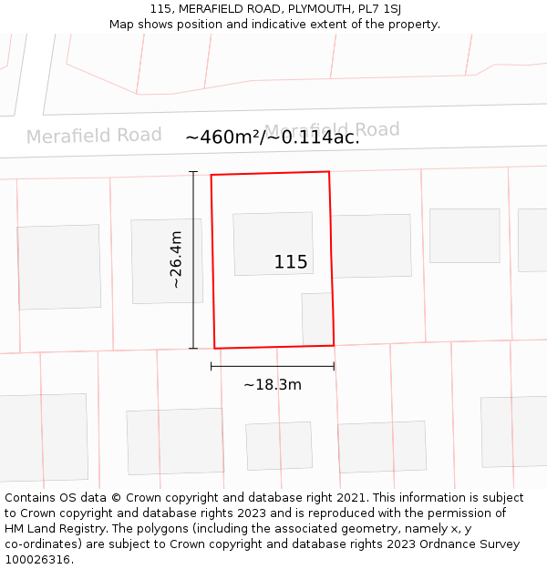 115, MERAFIELD ROAD, PLYMOUTH, PL7 1SJ: Plot and title map