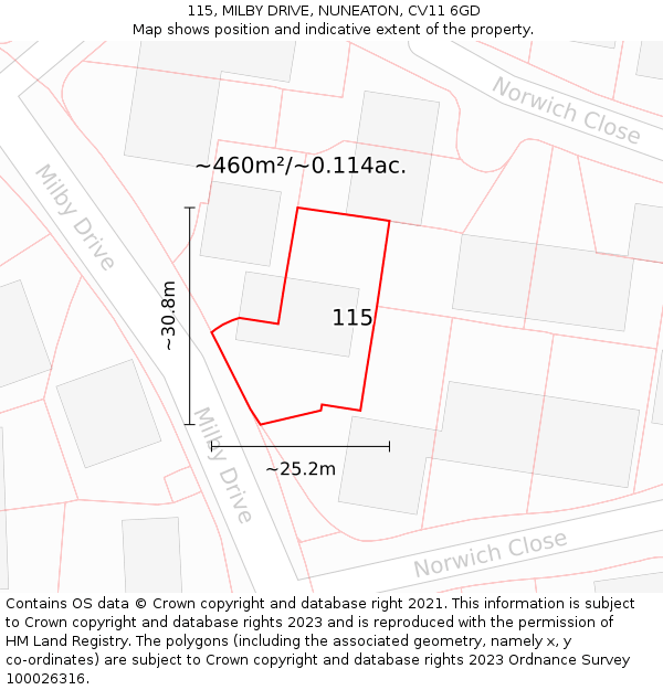 115, MILBY DRIVE, NUNEATON, CV11 6GD: Plot and title map