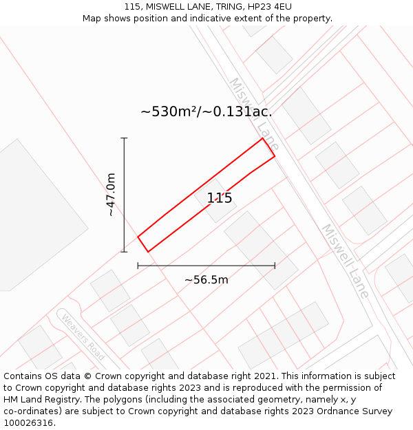 115, MISWELL LANE, TRING, HP23 4EU: Plot and title map