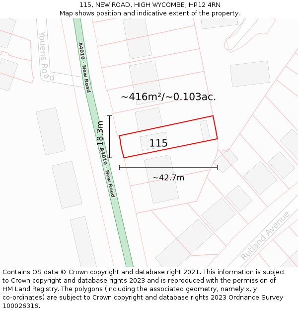 115, NEW ROAD, HIGH WYCOMBE, HP12 4RN: Plot and title map