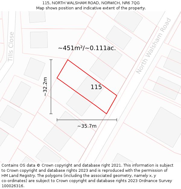 115, NORTH WALSHAM ROAD, NORWICH, NR6 7QG: Plot and title map