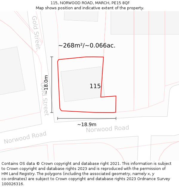 115, NORWOOD ROAD, MARCH, PE15 8QF: Plot and title map