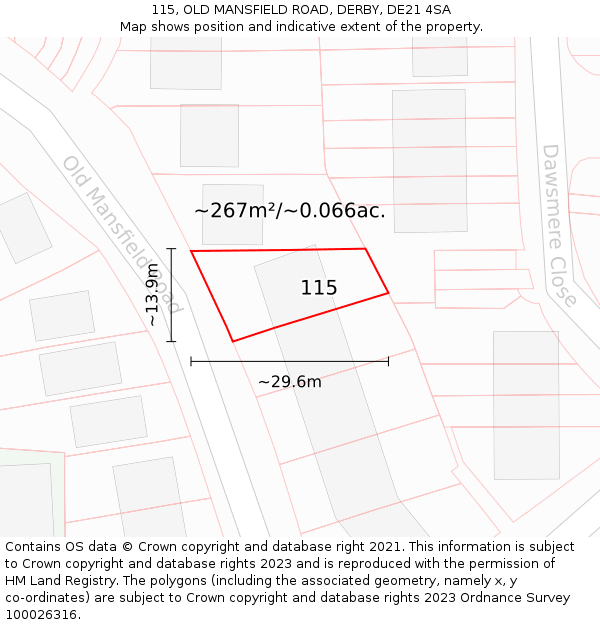 115, OLD MANSFIELD ROAD, DERBY, DE21 4SA: Plot and title map