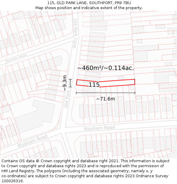 115, OLD PARK LANE, SOUTHPORT, PR9 7BU: Plot and title map