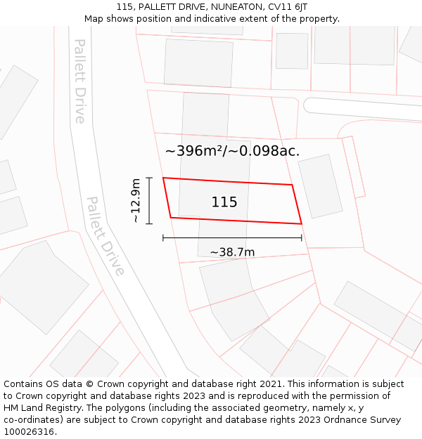 115, PALLETT DRIVE, NUNEATON, CV11 6JT: Plot and title map