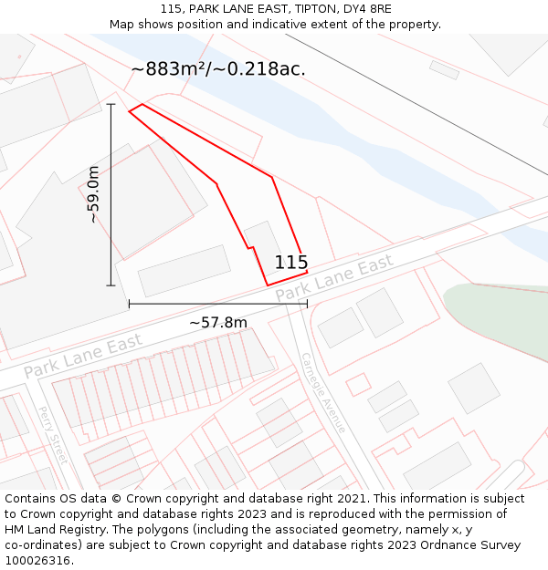 115, PARK LANE EAST, TIPTON, DY4 8RE: Plot and title map