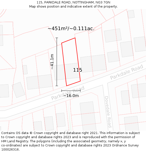 115, PARKDALE ROAD, NOTTINGHAM, NG3 7GN: Plot and title map