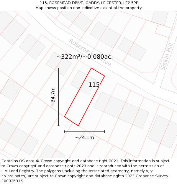 115, ROSEMEAD DRIVE, OADBY, LEICESTER, LE2 5PP: Plot and title map