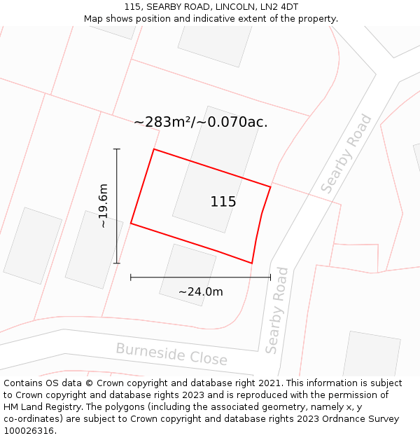 115, SEARBY ROAD, LINCOLN, LN2 4DT: Plot and title map