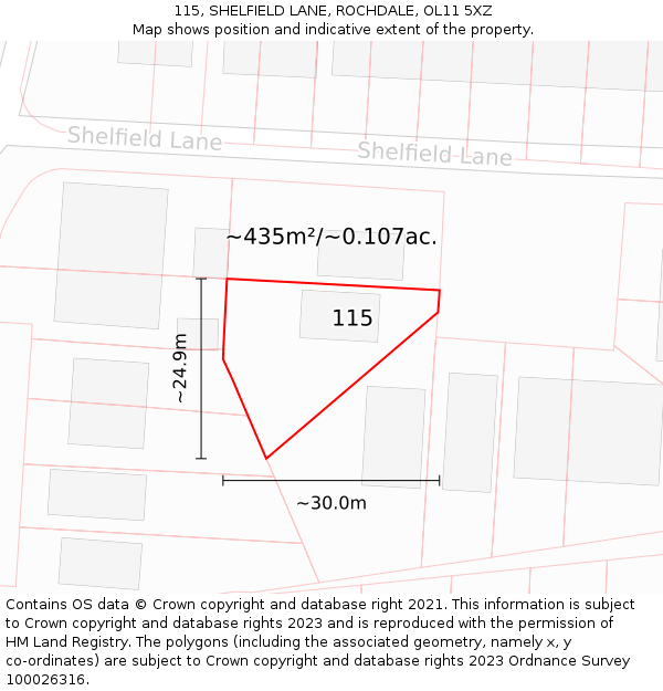 115, SHELFIELD LANE, ROCHDALE, OL11 5XZ: Plot and title map