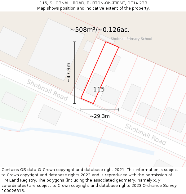 115, SHOBNALL ROAD, BURTON-ON-TRENT, DE14 2BB: Plot and title map