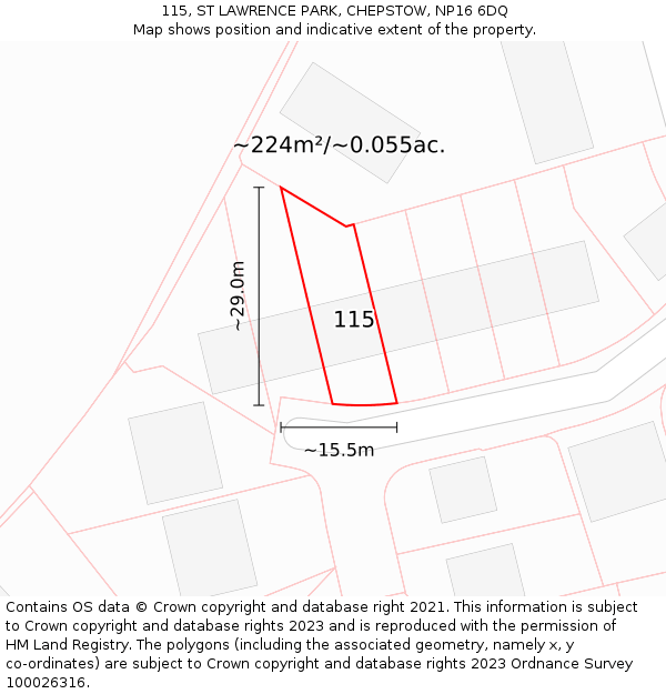 115, ST LAWRENCE PARK, CHEPSTOW, NP16 6DQ: Plot and title map