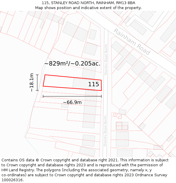 115, STANLEY ROAD NORTH, RAINHAM, RM13 8BA: Plot and title map
