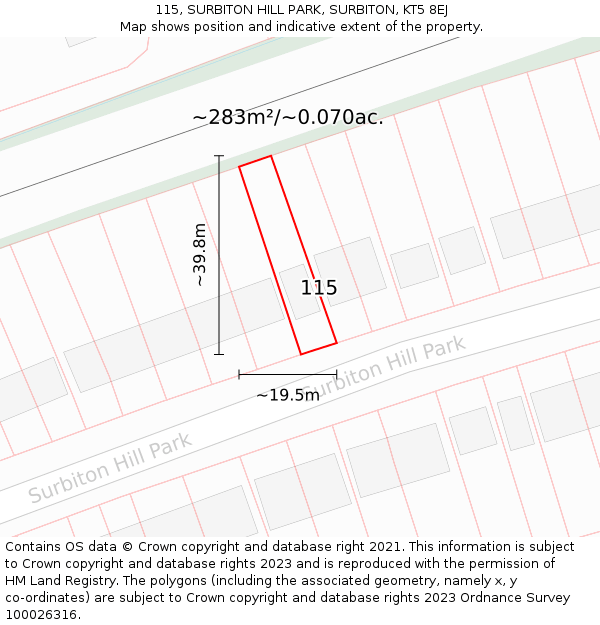 115, SURBITON HILL PARK, SURBITON, KT5 8EJ: Plot and title map