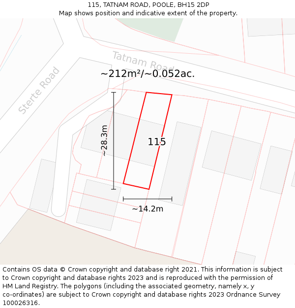 115, TATNAM ROAD, POOLE, BH15 2DP: Plot and title map