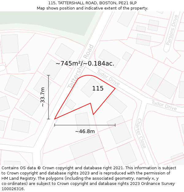 115, TATTERSHALL ROAD, BOSTON, PE21 9LP: Plot and title map