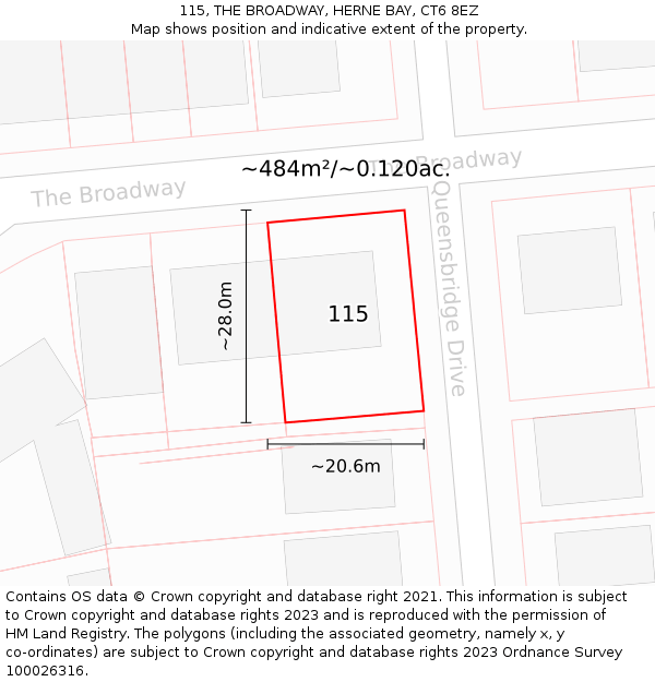 115, THE BROADWAY, HERNE BAY, CT6 8EZ: Plot and title map