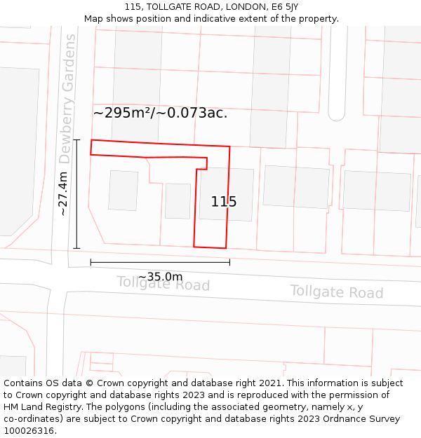 115, TOLLGATE ROAD, LONDON, E6 5JY: Plot and title map