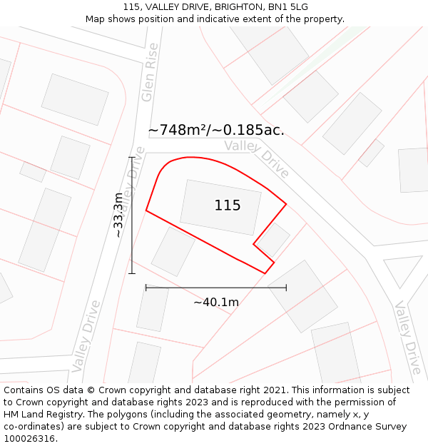 115, VALLEY DRIVE, BRIGHTON, BN1 5LG: Plot and title map