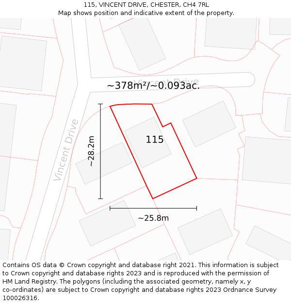 115, VINCENT DRIVE, CHESTER, CH4 7RL: Plot and title map