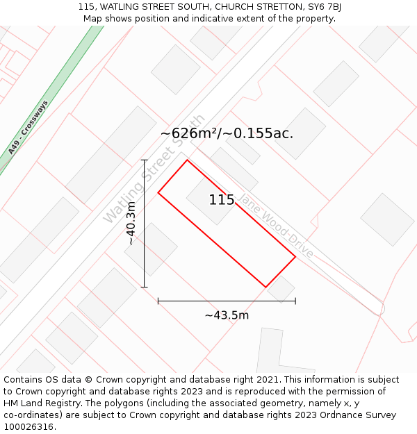 115, WATLING STREET SOUTH, CHURCH STRETTON, SY6 7BJ: Plot and title map