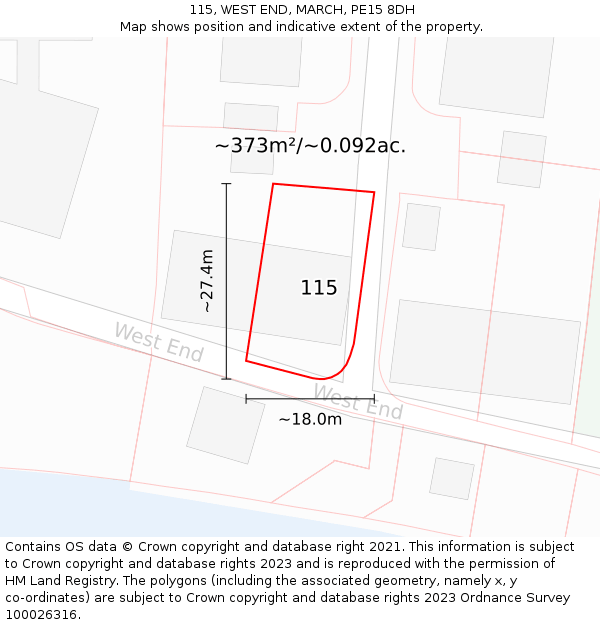 115, WEST END, MARCH, PE15 8DH: Plot and title map