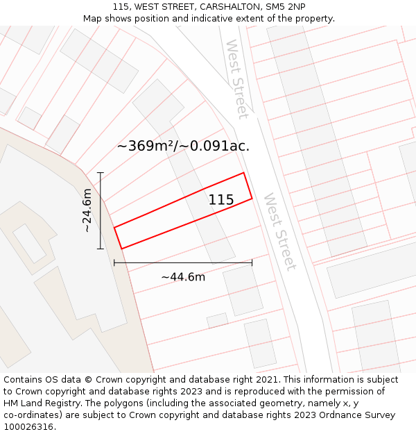 115, WEST STREET, CARSHALTON, SM5 2NP: Plot and title map