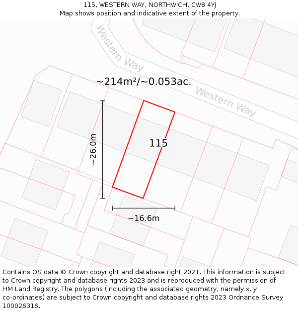 115, WESTERN WAY, NORTHWICH, CW8 4YJ: Plot and title map