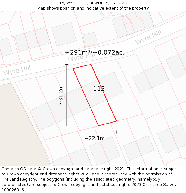 115, WYRE HILL, BEWDLEY, DY12 2UG: Plot and title map