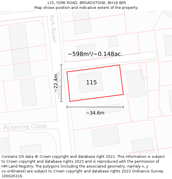 115, YORK ROAD, BROADSTONE, BH18 8ER: Plot and title map