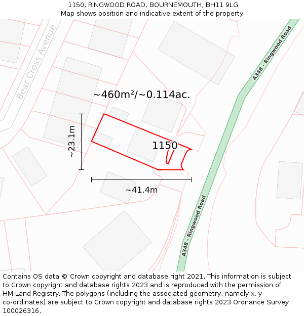 1150, RINGWOOD ROAD, BOURNEMOUTH, BH11 9LG: Plot and title map