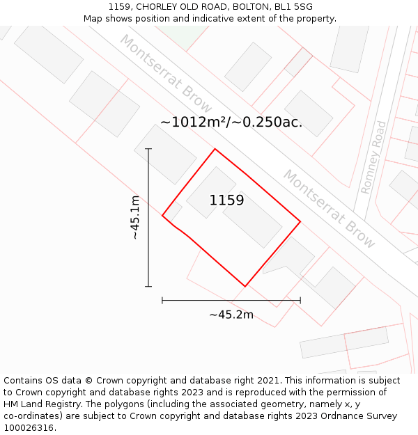 1159, CHORLEY OLD ROAD, BOLTON, BL1 5SG: Plot and title map