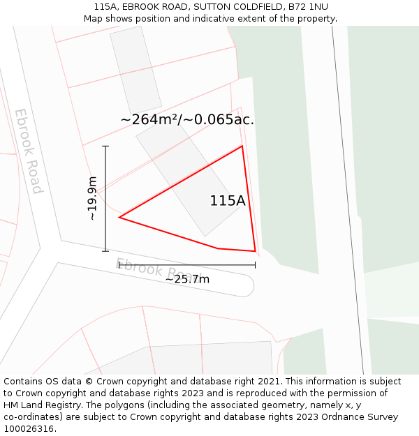 115A, EBROOK ROAD, SUTTON COLDFIELD, B72 1NU: Plot and title map