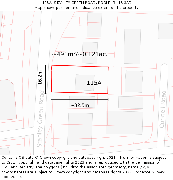 115A, STANLEY GREEN ROAD, POOLE, BH15 3AD: Plot and title map