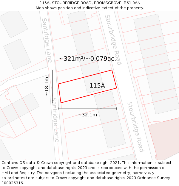 115A, STOURBRIDGE ROAD, BROMSGROVE, B61 0AN: Plot and title map