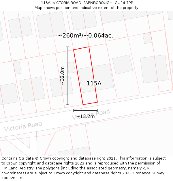 115A, VICTORIA ROAD, FARNBOROUGH, GU14 7PP: Plot and title map