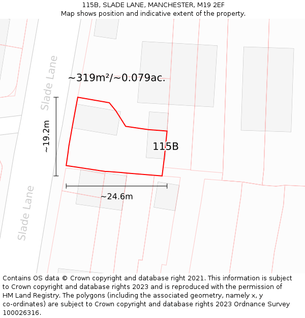 115B, SLADE LANE, MANCHESTER, M19 2EF: Plot and title map