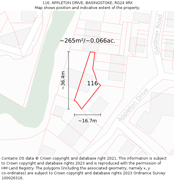 116, APPLETON DRIVE, BASINGSTOKE, RG24 9RX: Plot and title map