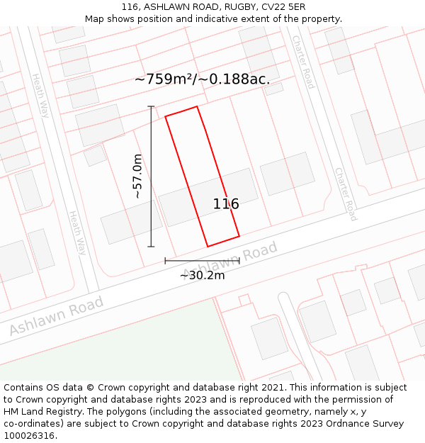 116, ASHLAWN ROAD, RUGBY, CV22 5ER: Plot and title map