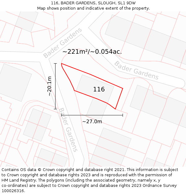 116, BADER GARDENS, SLOUGH, SL1 9DW: Plot and title map