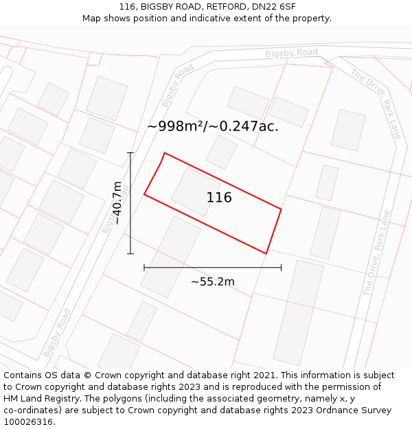 116, BIGSBY ROAD, RETFORD, DN22 6SF: Plot and title map