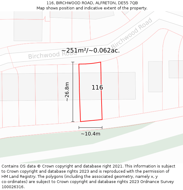 116, BIRCHWOOD ROAD, ALFRETON, DE55 7QB: Plot and title map