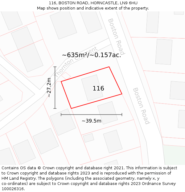 116, BOSTON ROAD, HORNCASTLE, LN9 6HU: Plot and title map
