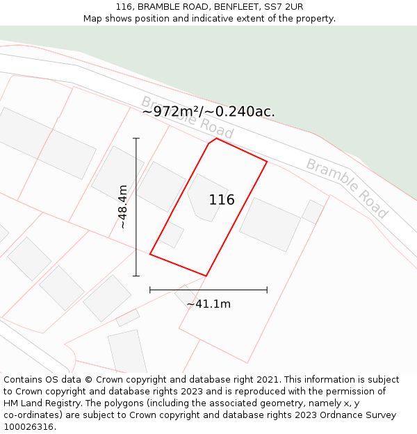 116, BRAMBLE ROAD, BENFLEET, SS7 2UR: Plot and title map