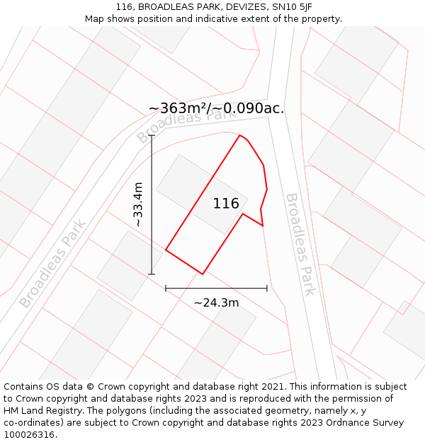 116, BROADLEAS PARK, DEVIZES, SN10 5JF: Plot and title map