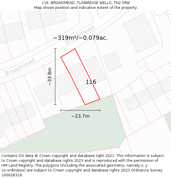 116, BROADMEAD, TUNBRIDGE WELLS, TN2 5RW: Plot and title map