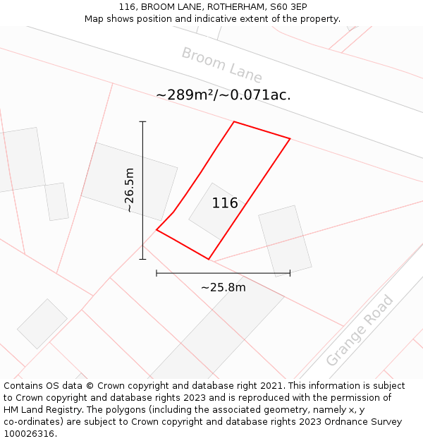 116, BROOM LANE, ROTHERHAM, S60 3EP: Plot and title map