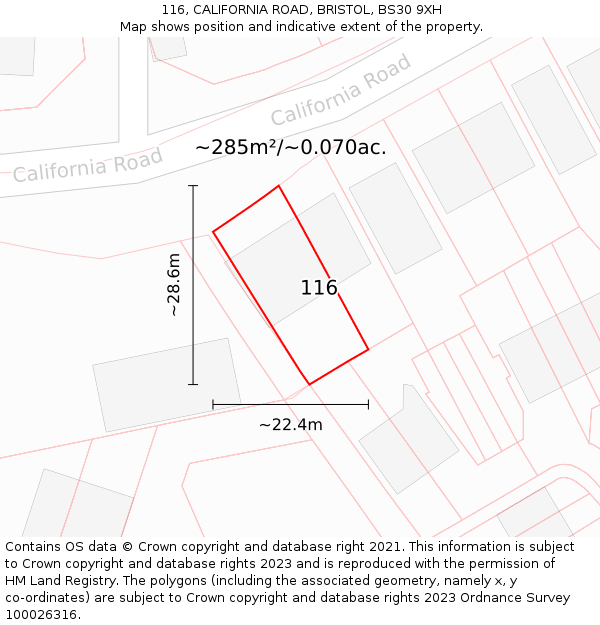 116, CALIFORNIA ROAD, BRISTOL, BS30 9XH: Plot and title map