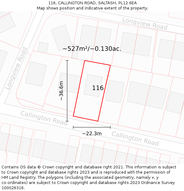 116, CALLINGTON ROAD, SALTASH, PL12 6EA: Plot and title map